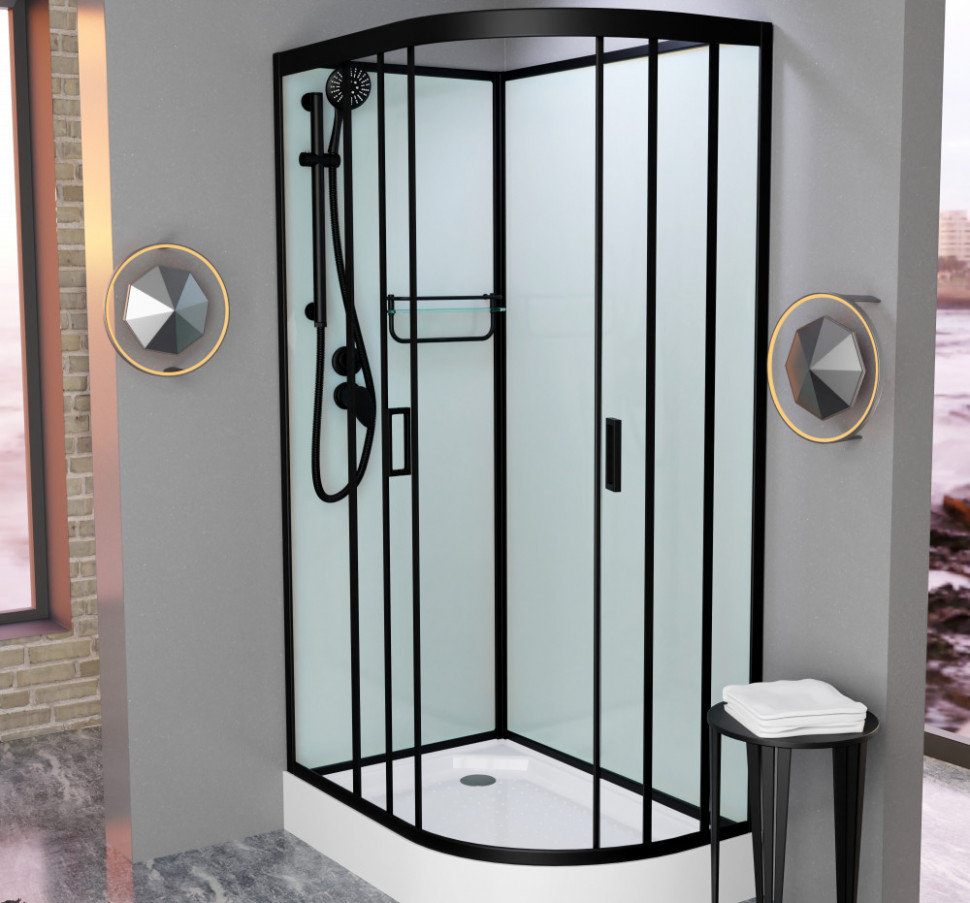 Душевая кабина Frank F412L/R Black без крыши, 120 x 80 см, низкий поддон, стекла прозрачные, профиль черный, 214014/214015 