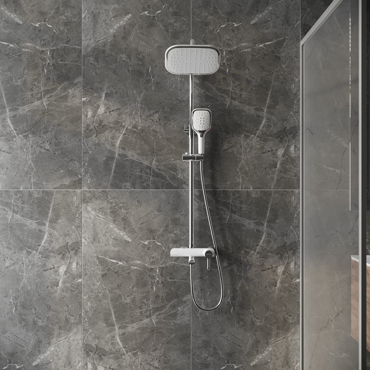 Душевая стойка Grossman Alba 500.K35.06.100/000 с верхним душем,ручной лейкой и смесителем,хром с белым,1 место 