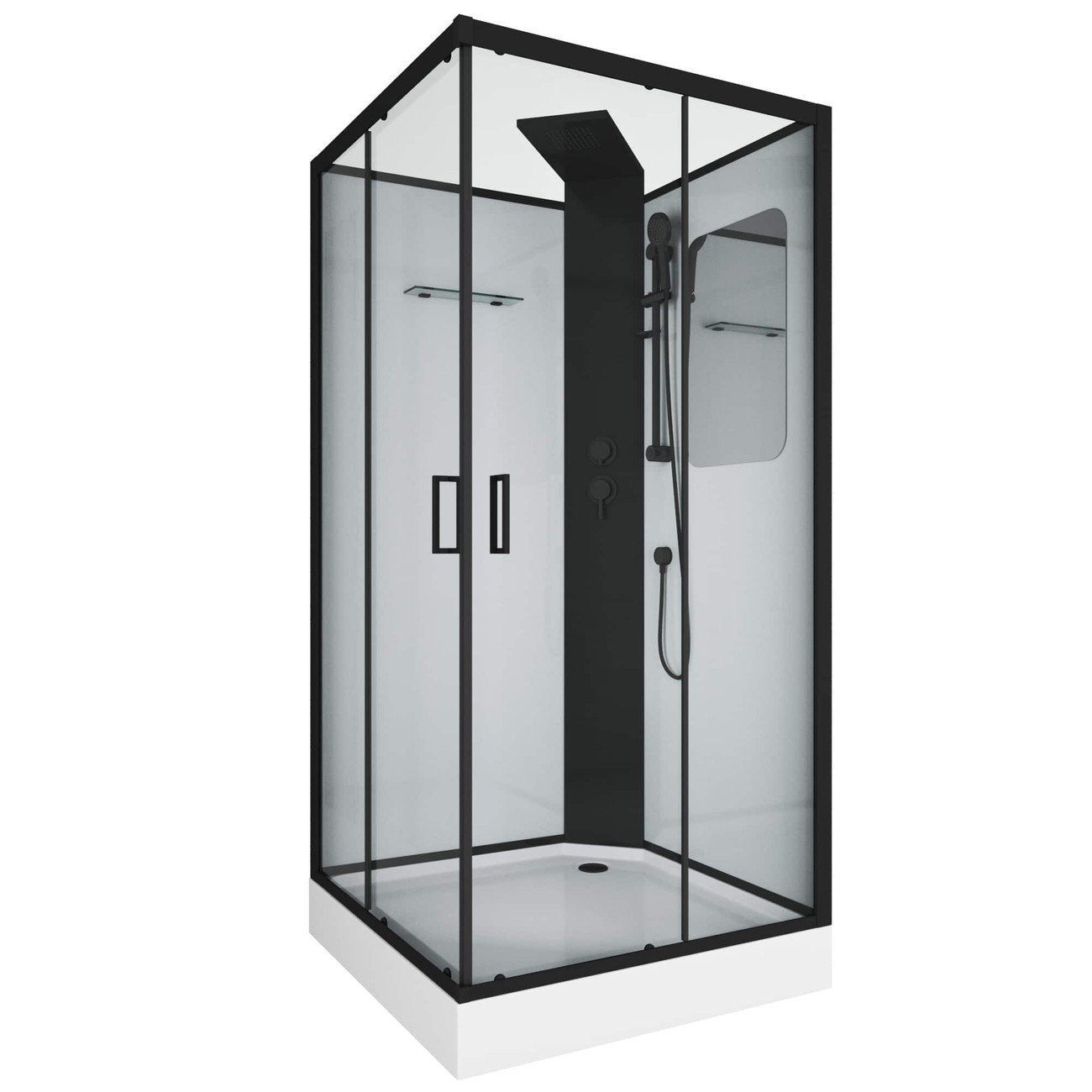 Душевая кабина Grossman Elegans GR251Q, 90 x 90 см, задние стенки белые, стекло прозрачное, профиль черный 