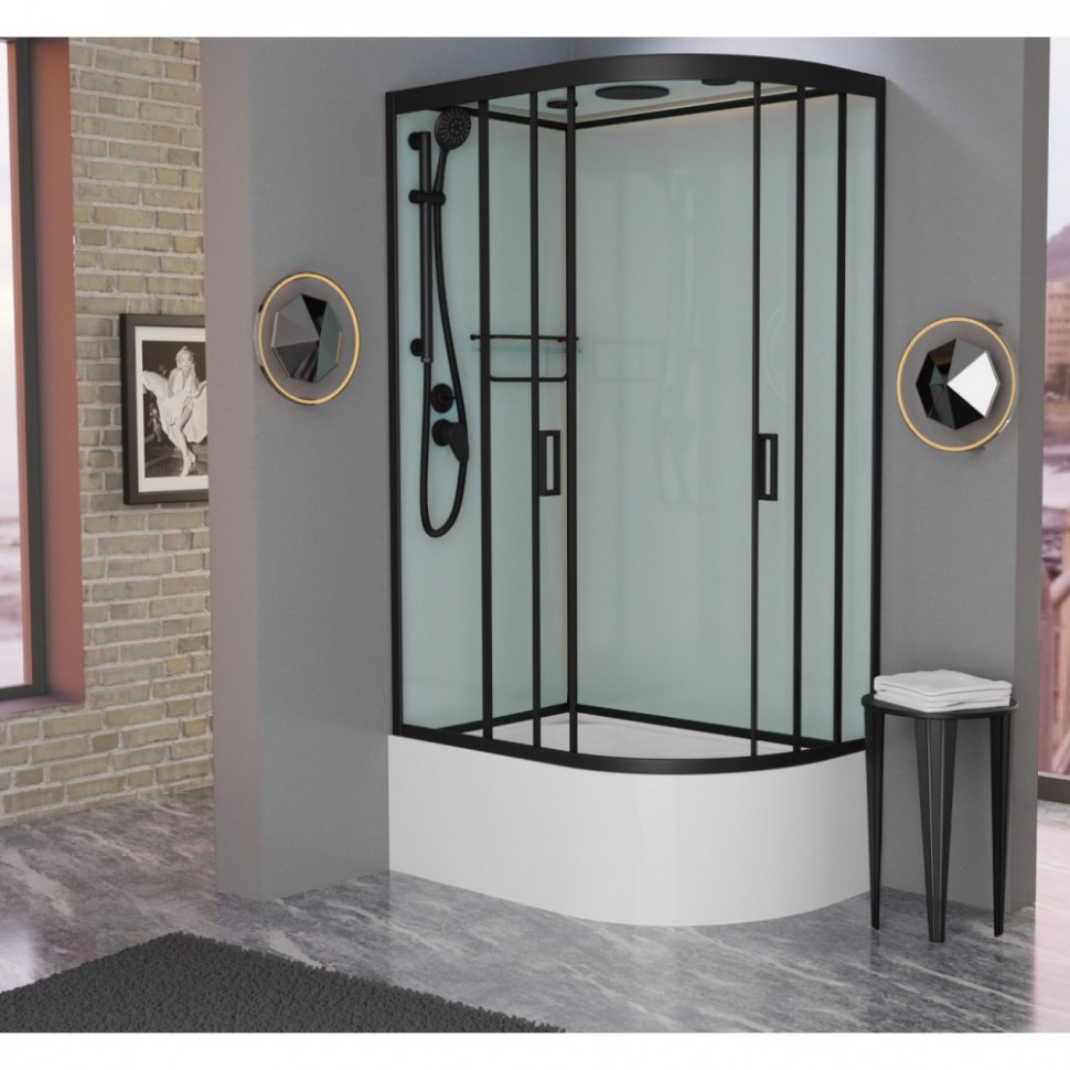 Душевая кабина Frank F412/2L/R Black, 120 x 80 см, высокий поддон, стекла прозрачные, профиль черный, 151009/153009 