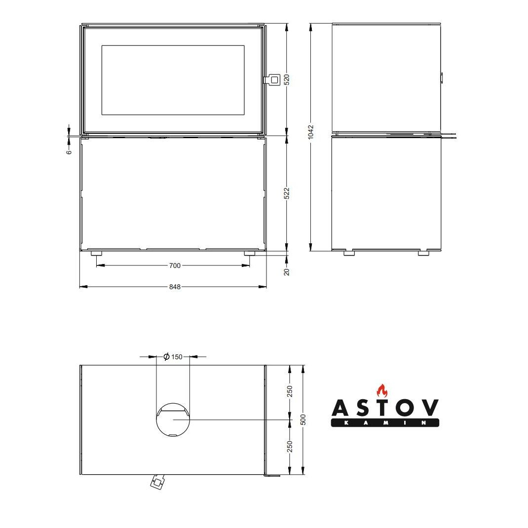 Печь камин Астов КУБ 3С 800 на дровнике 