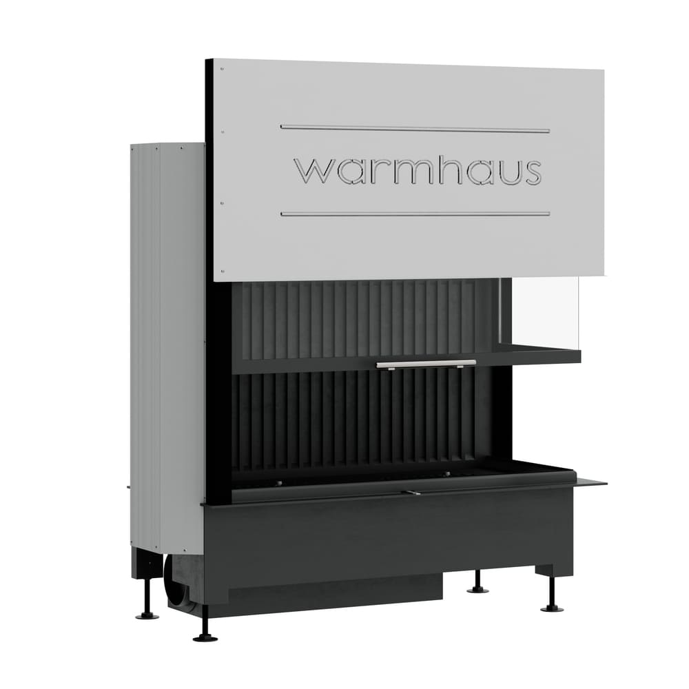 Каминная топка KANT R 100/57h (Warmhaus) с угловым стеклом правая, футеровка черные 3D панели 