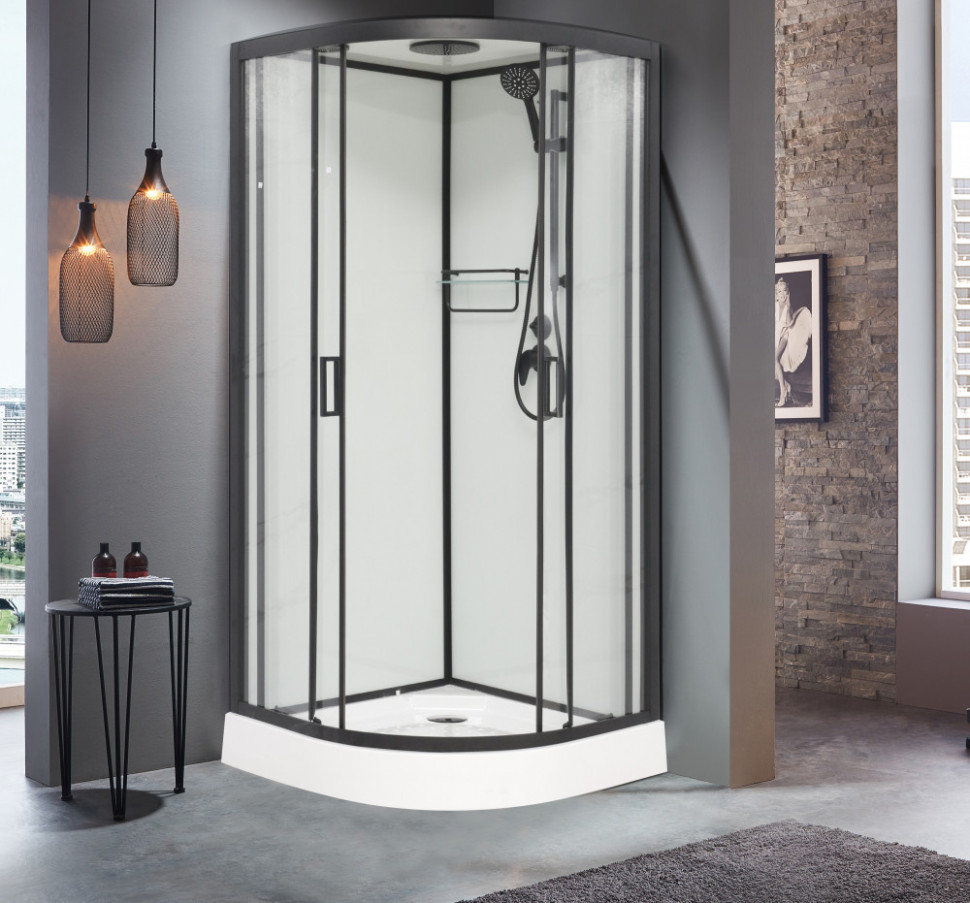 Душевая кабина Frank F408 Black, 80 х 80 см, низкий поддон, стекла прозрачные, профиль черный, 800804 