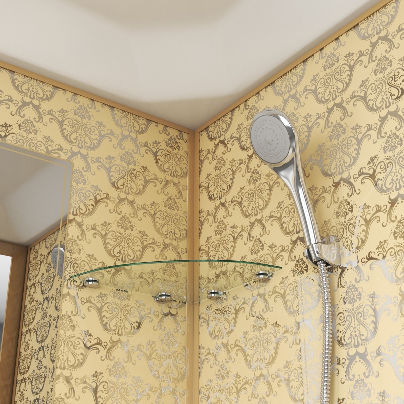 Душевая кабина Niagara Luxe NG-7702G (100x100х210) низкий поддон(15см),дверь раздвижная,стенки золото,3 места 