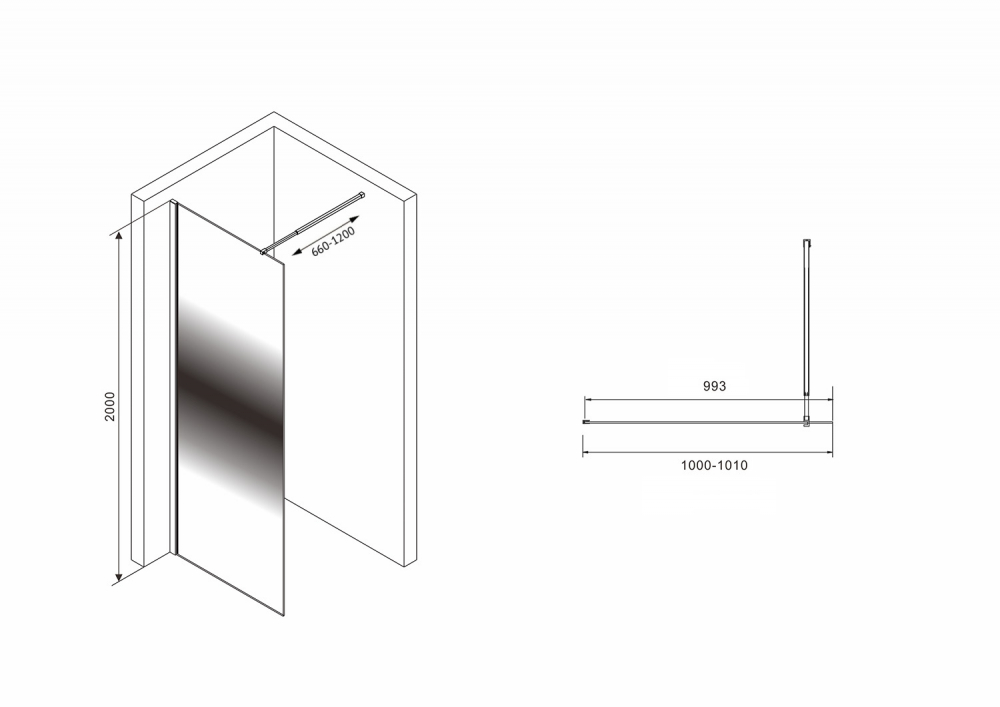 Душевая стенка Abber Immer Offen AG69103BS, со свободным входом, 100 см, стекло тонированное, профиль черный 