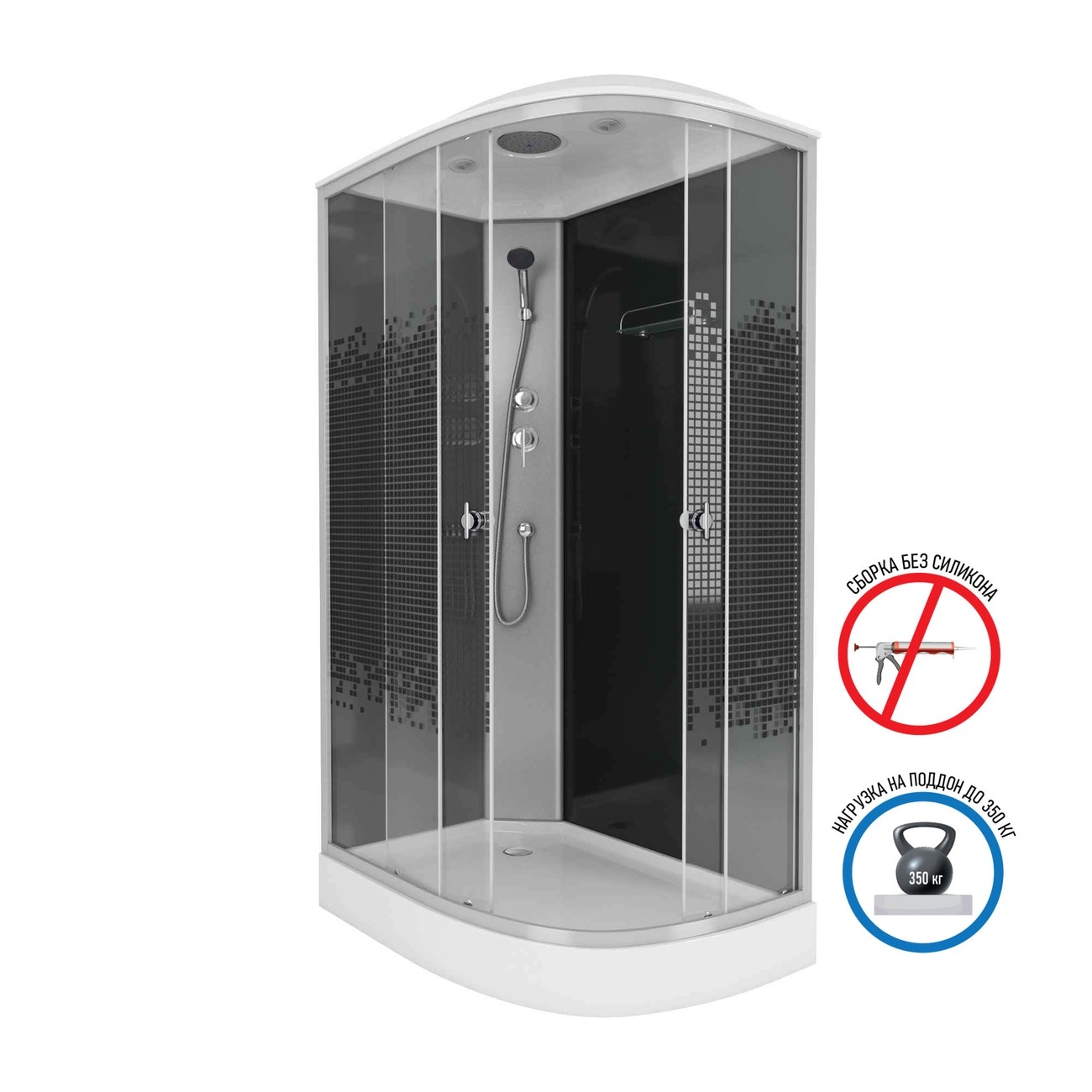 Душевая кабина Niagara Eco NG-4512-14R BLACK (120х80х215) низкий поддон(13см),стекло мозаика,3 места 