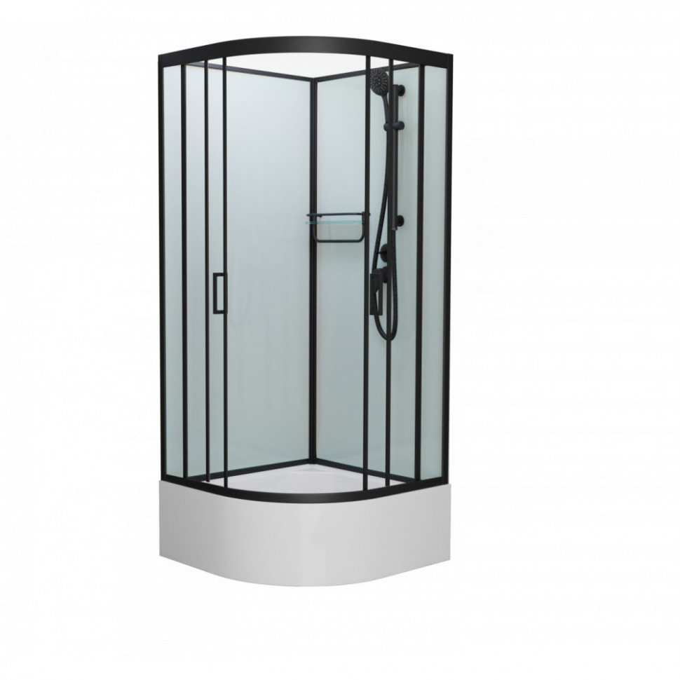 Душевая кабина Frank F409/2 Black без крыши, 90 х 90 см, высокий поддон, стекла прозрачные, профиль черный, 148009 