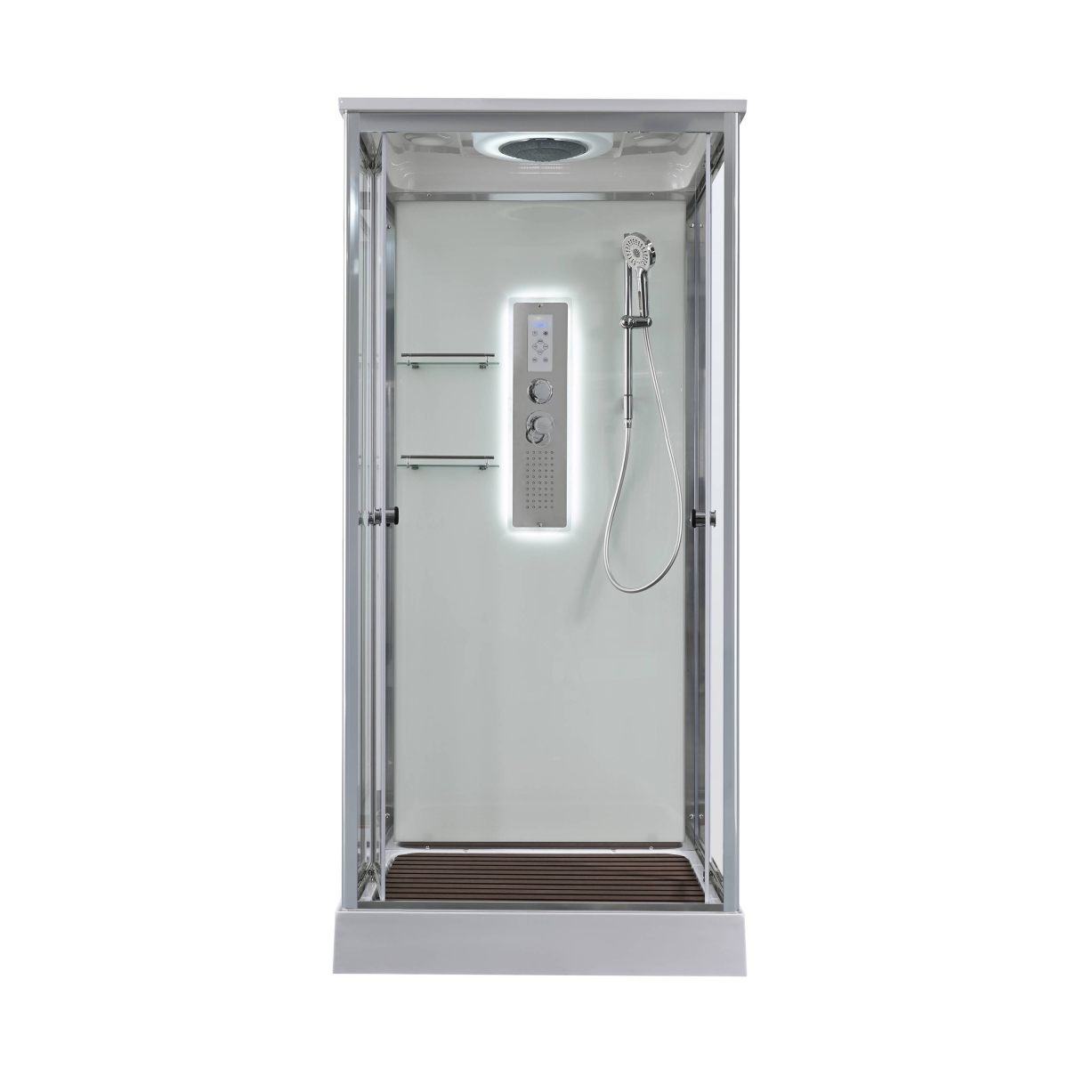 Душевая кабина AvaCan V2010LED 78246, 100 x 100 см, с LED подсветкой, с крышей, поддон низкий, стекло прозрачное, профиль хром 
