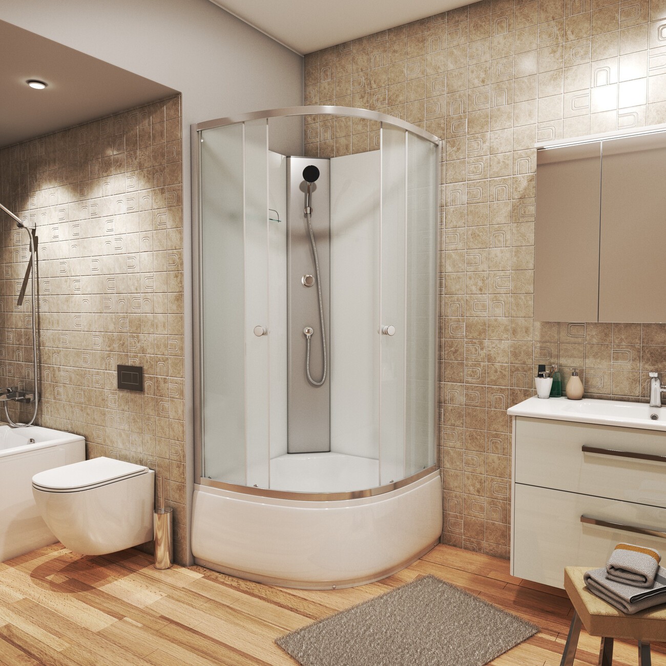 Душевая кабина Niagara Eco E80/40/MT/BK, 80 x 80, без крыши, стекло матовое, профиль серебро 