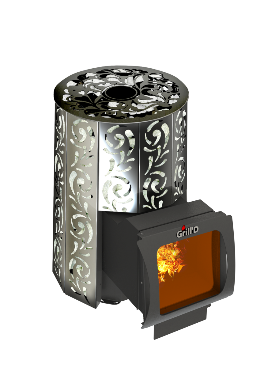 Дровяная печь для бани Grill’D Violet Long Window Max Pro (Камень колотый, 100 кг) 