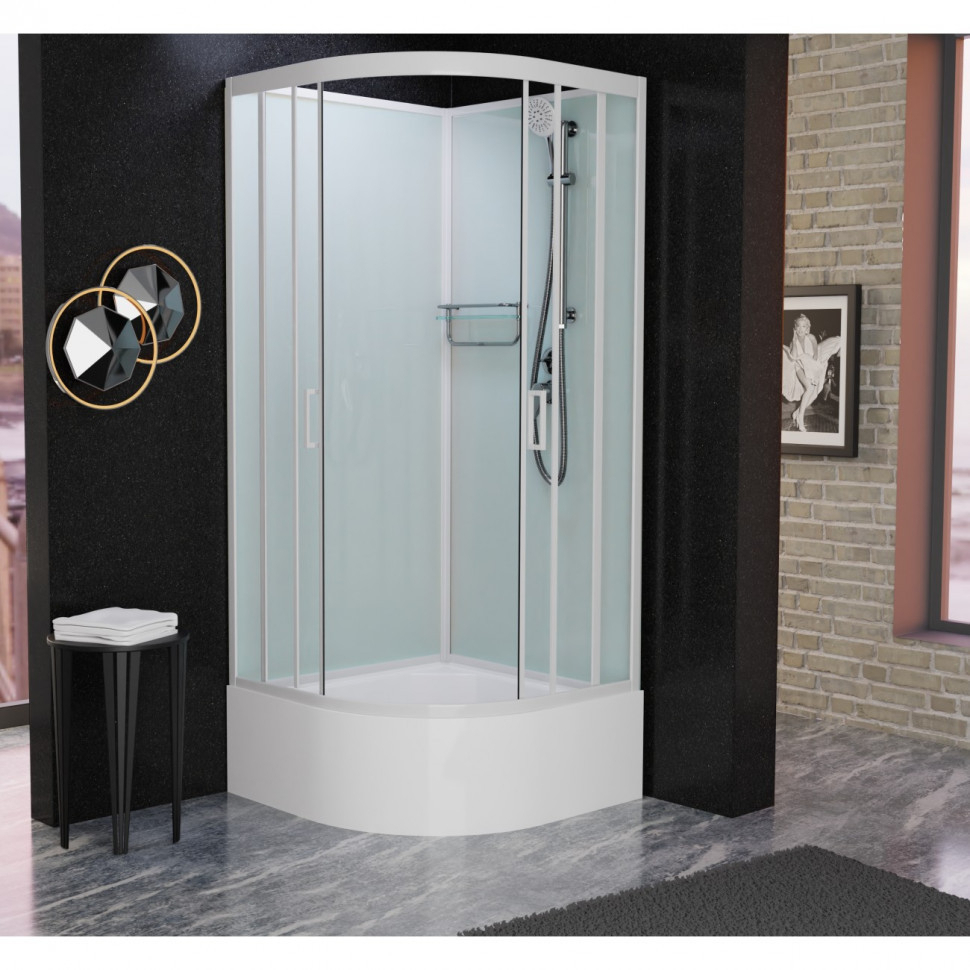 Душевая кабина Frank F409/2 М White без крыши, 90 х 90 см, высокий поддон, стекла матовые, профиль белый, 20033 