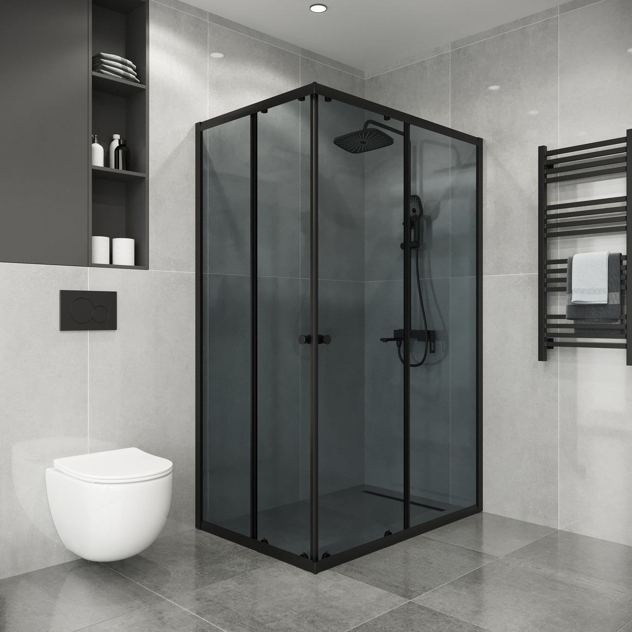 Душевое ограждение Niagara Eco NG-1129-14QT (120х90х190) прямоугольник,раздвижное,черный,стекло тонированное,1 место 
