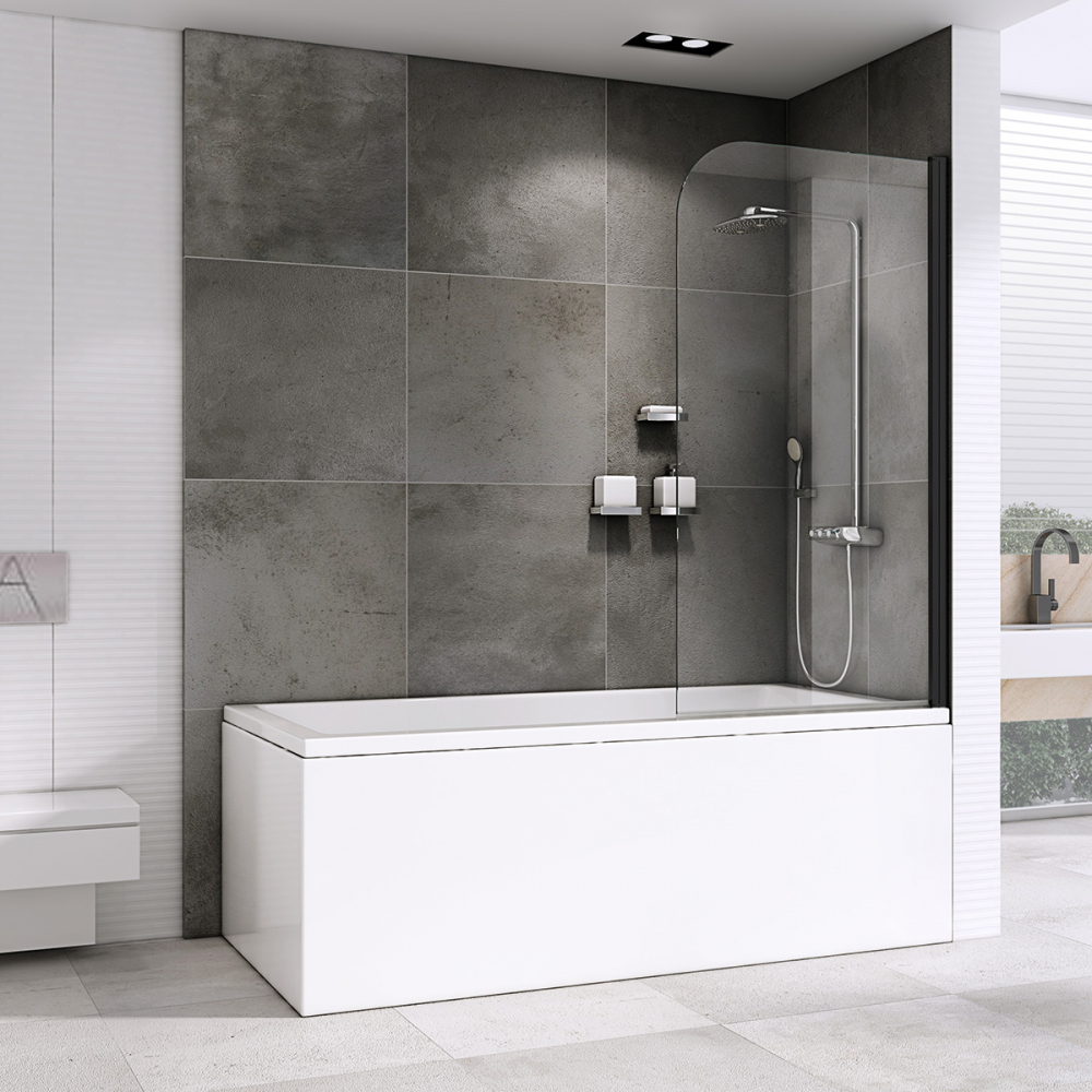 Шторка на ванну Abber Ewiges Wasser, 80 х 140 см, стекло прозрачное, профиль черный, AG52080B 