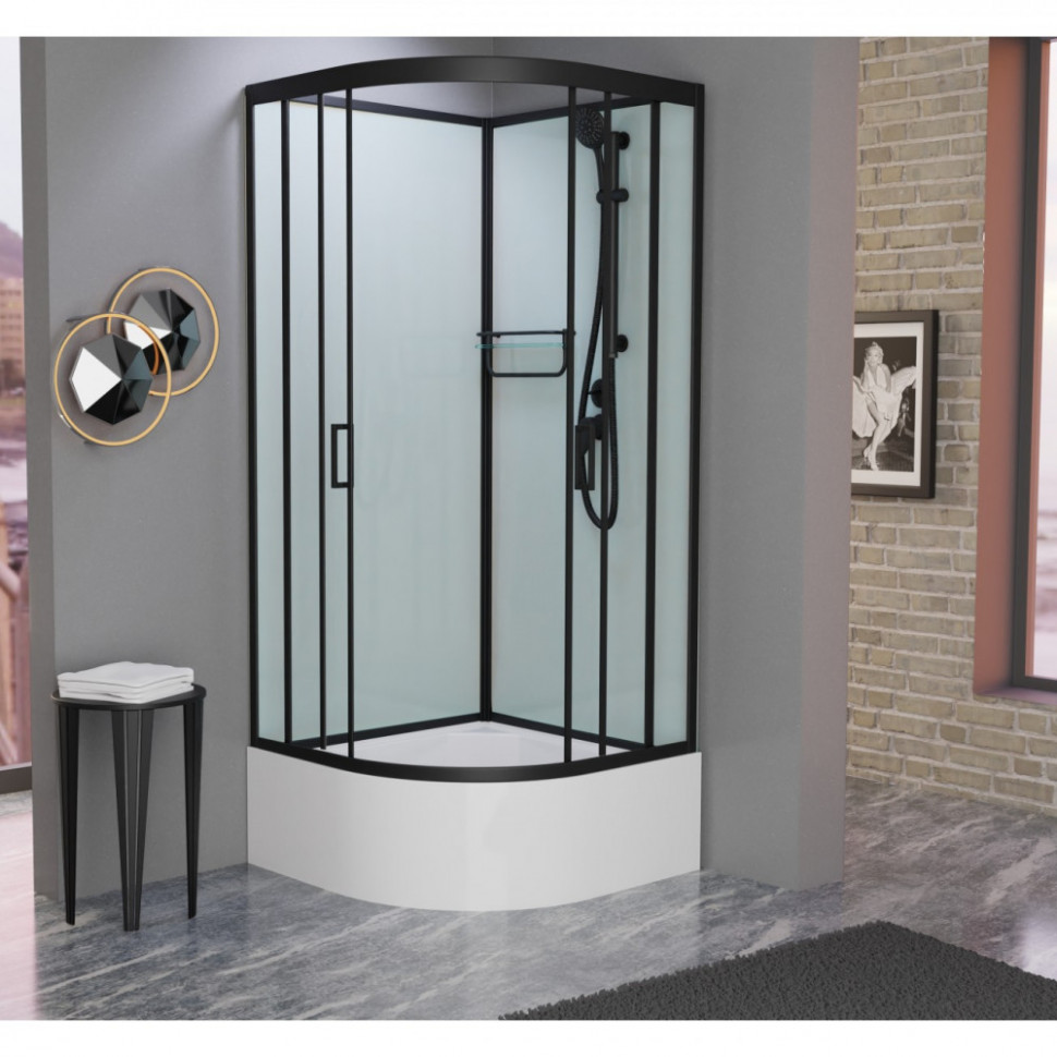 Душевая кабина Frank F409/2 Black без крыши, 90 х 90 см, высокий поддон, стекла прозрачные, профиль черный, 148009 