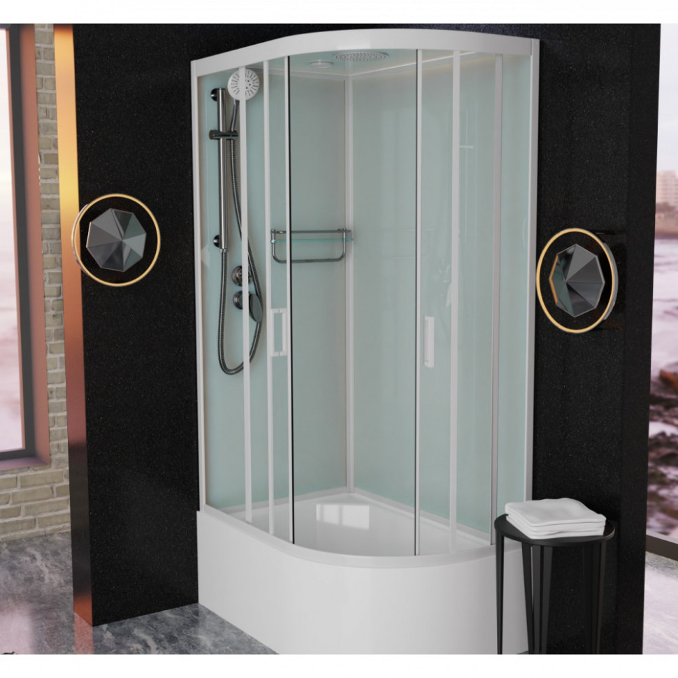 Душевая кабина Frank F412/2 L/R М White, 120 x 80 см, высокий поддон, стекла матовые, профиль белый, 20036/20038 