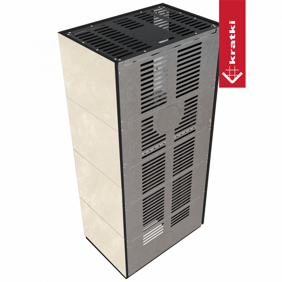 Каминокомплект Kratki PRO FLOKI BOX OXIDE BIANCO, угловое стекло слева 