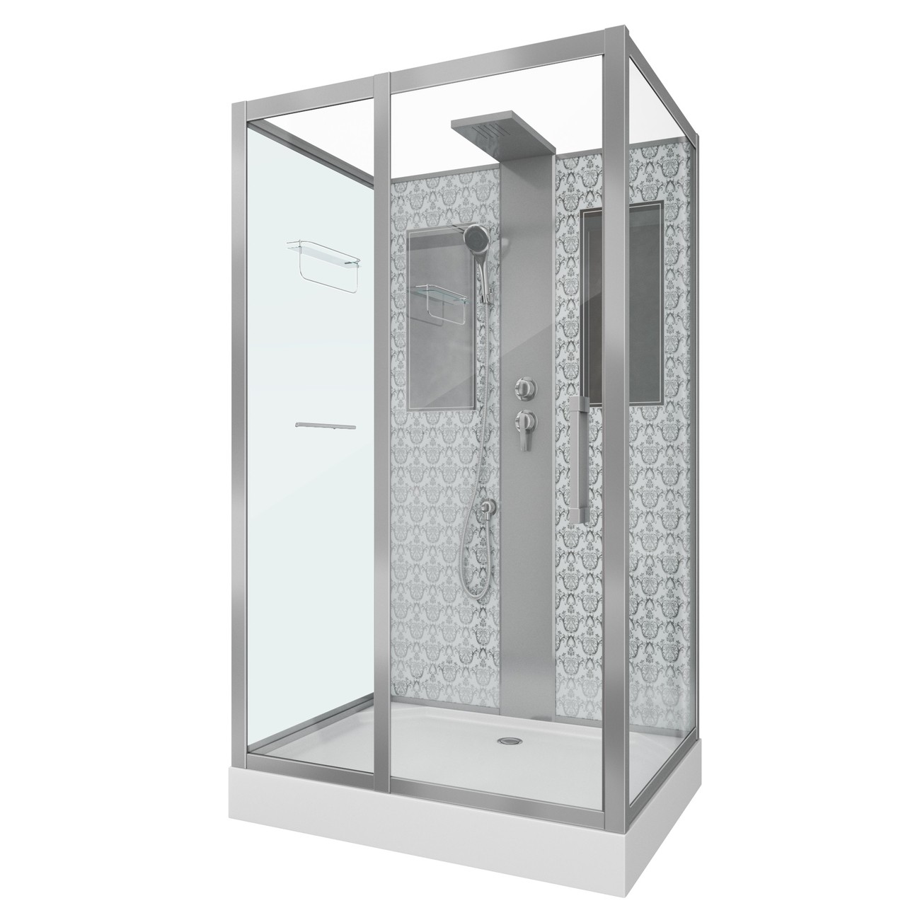 Душевая кабина Niagara Luxe NG-7711WBK (90x120х210) низкий поддон(15см),дверь раздвижная,стенки серебро,без крыши,5 мест 