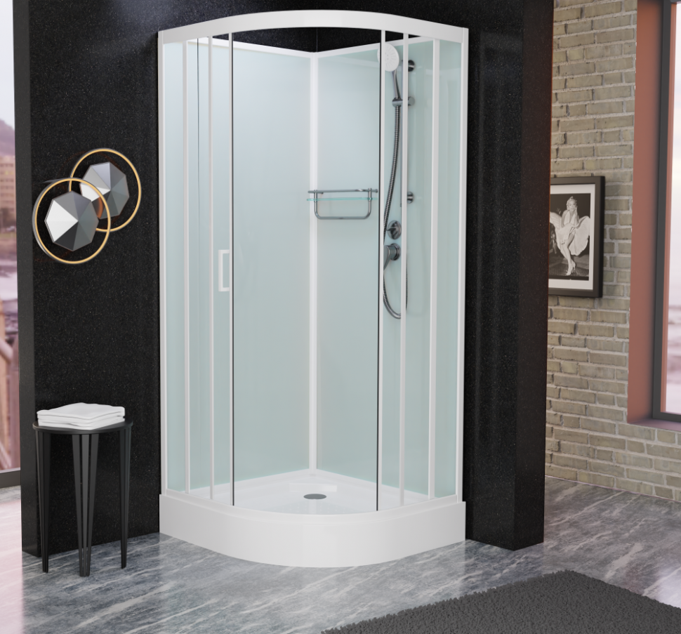 Душевая кабина Frank F400 White без крыши, 100 x 100 см, низкий поддон, стекла прозрачные, профиль белый, 4000404 