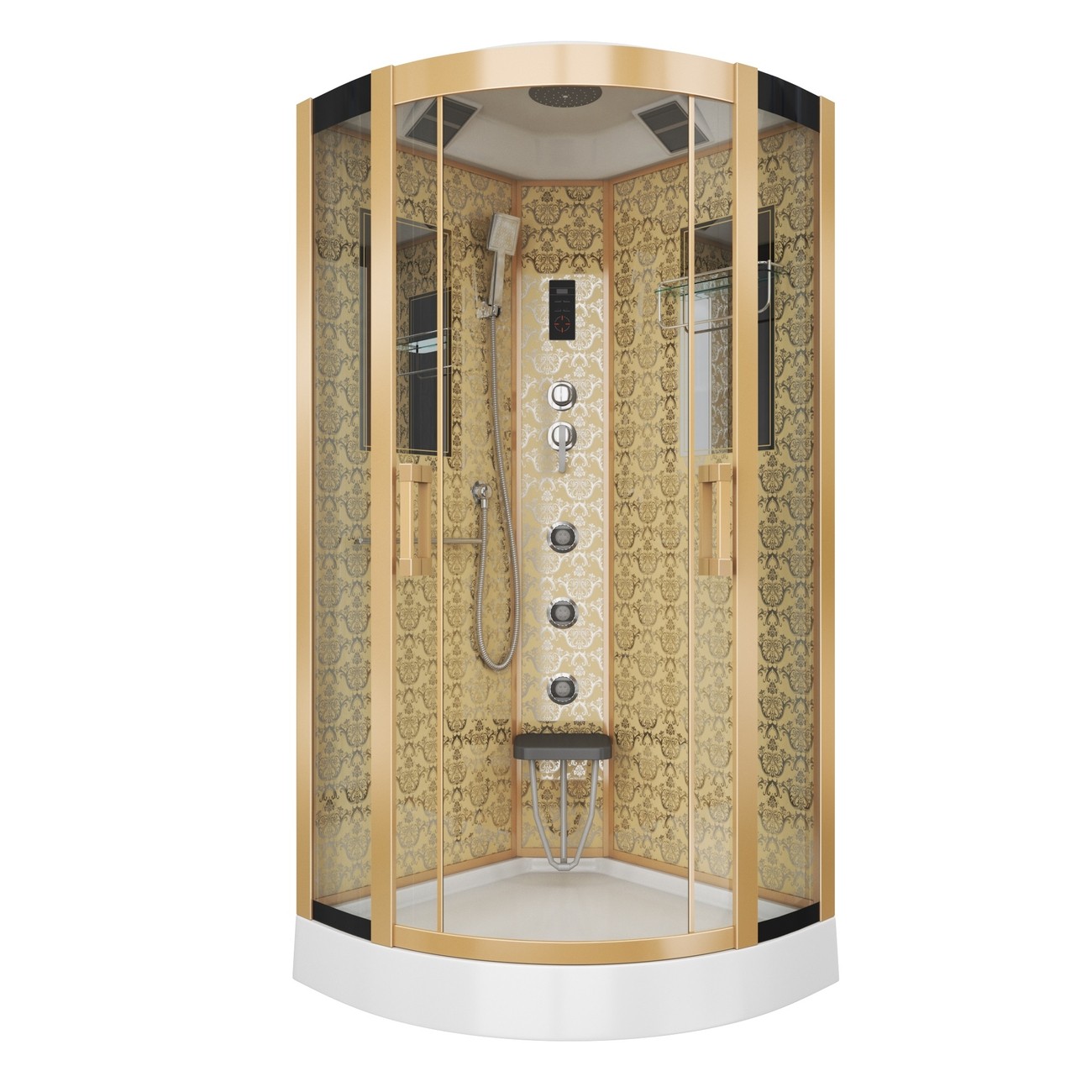 Душевая кабина Niagara 7715G, 90 x 90 см с гидромассажем, стенки золото 
