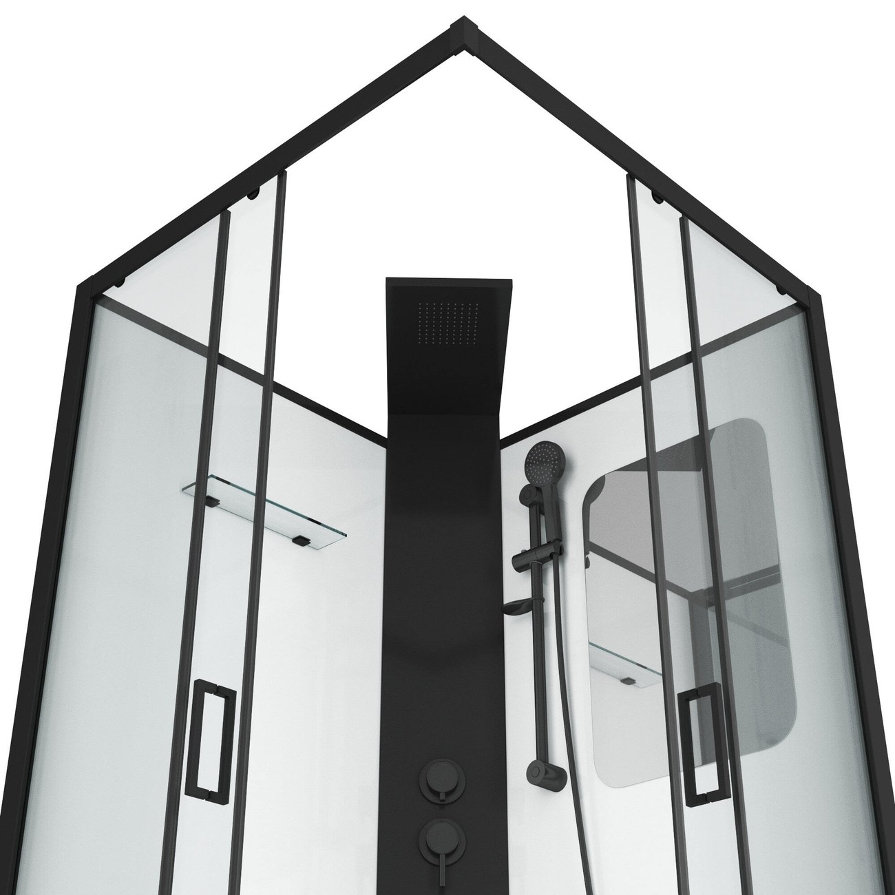 Душевая кабина Grossman Elegans GR251Q, 90 x 90 см, задние стенки белые, стекло прозрачное, профиль черный 
