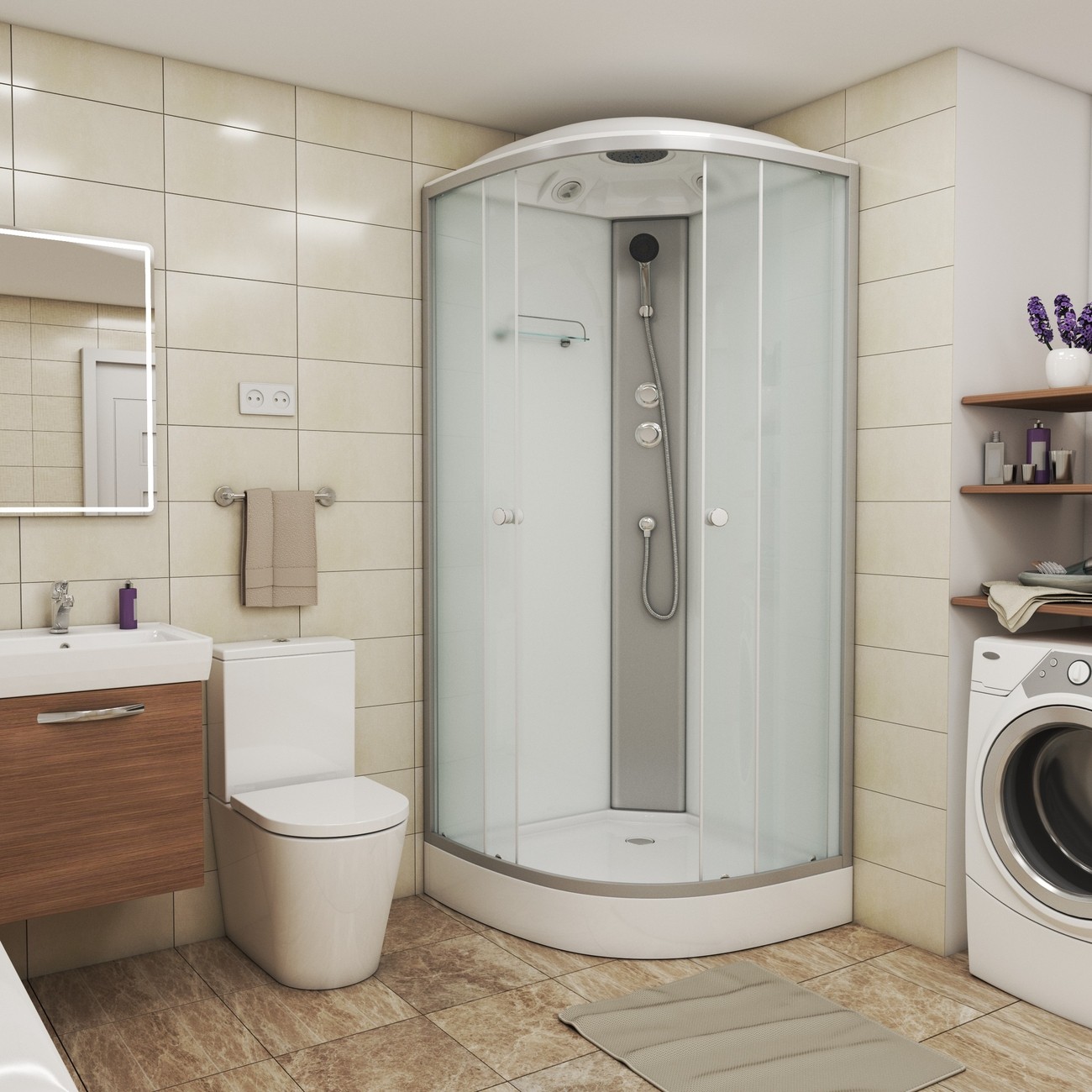 Душевая кабина Niagara Eco E80/13/MT, 80 х 80 см, с крышей, стекло матовое, профиль хром 