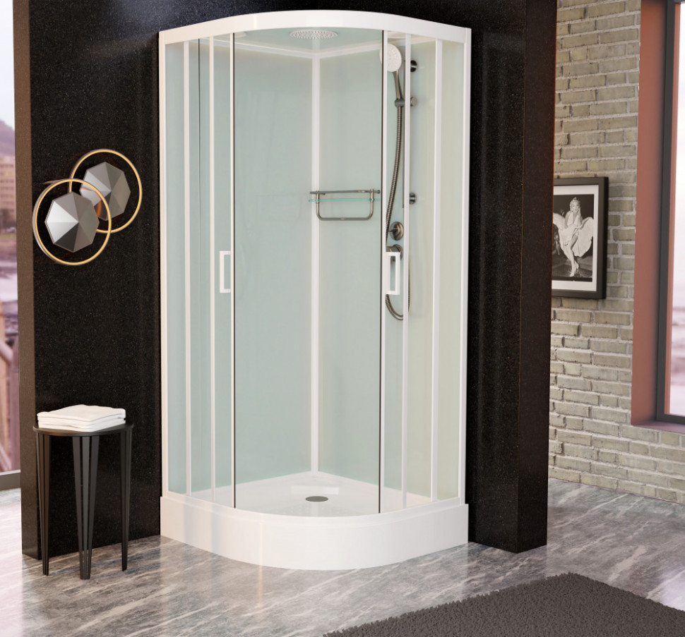 Душевая кабина Frank F400 White, 100 х 100 см, низкий поддон, стекла прозрачные, профиль белый, 400400 