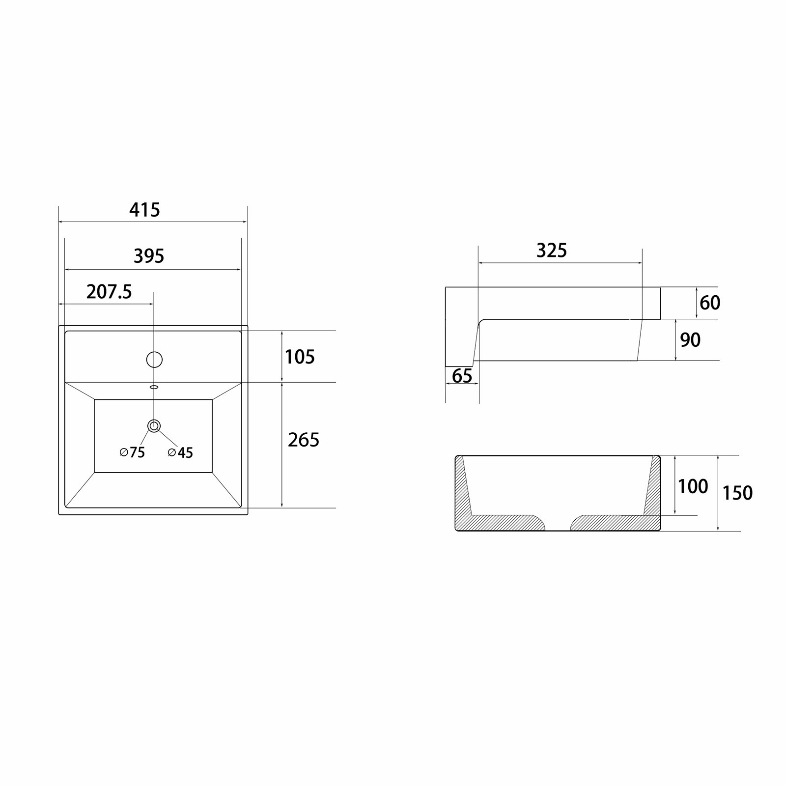 Раковина Abber Rechteck AC2208 41 х 41 см, накладная, белая 