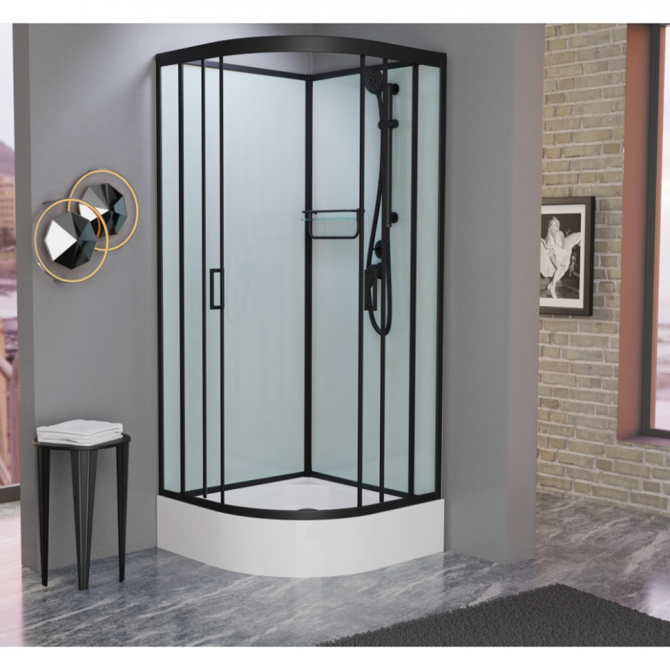 Душевая кабина Frank F400/1 Black без крыши 100 х 100 см, средний поддон, стекла прозрачные, профиль черный, 142009 