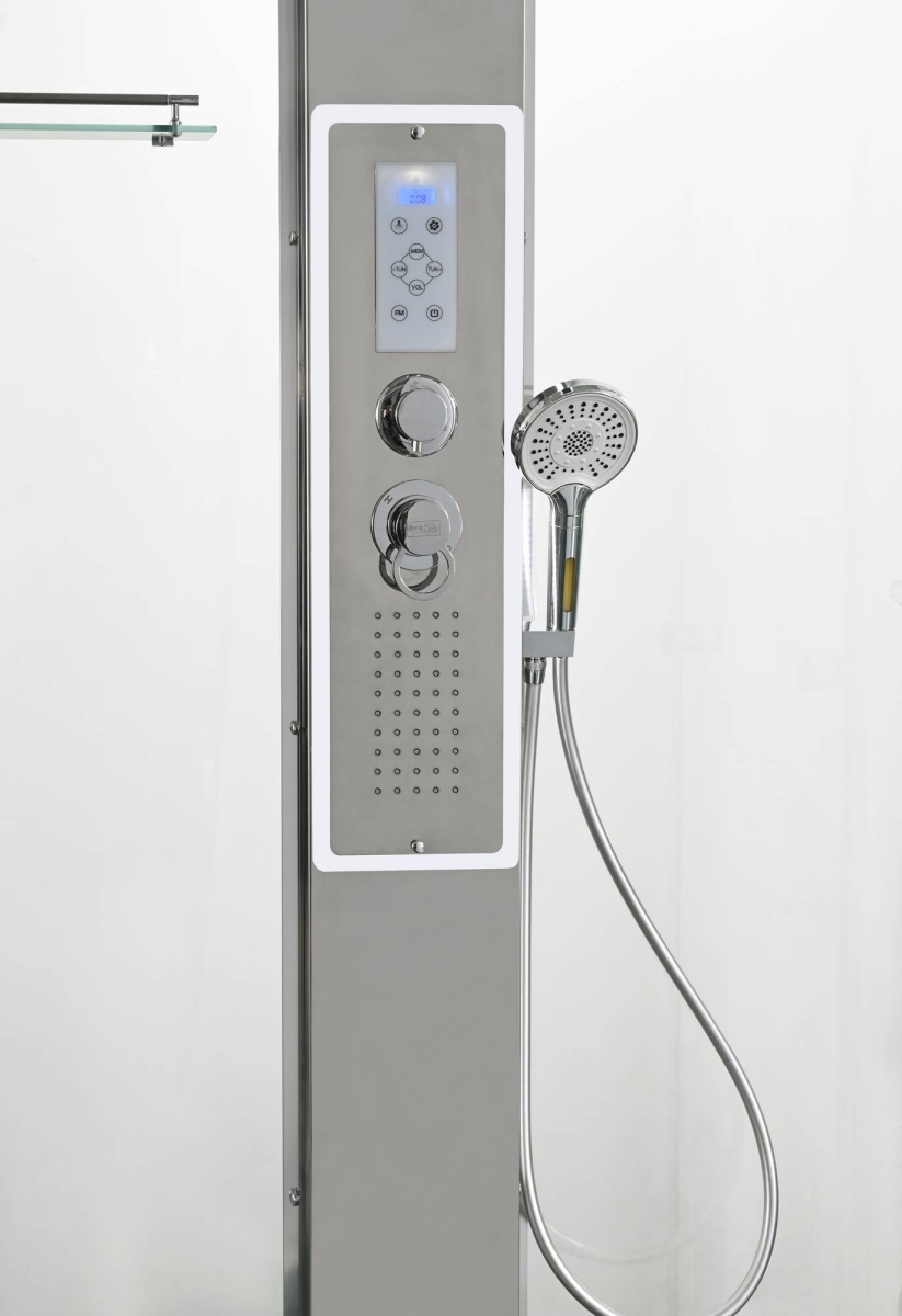 Душевая кабина AvaCan Z1910LEDMT, 78291, 100 x 100 см, крыша и задние стенки белый матовый, с LED подсветкой, с гидромассажем, с электрикой, поддон низкий, стекло прозрачное, профиль хром 