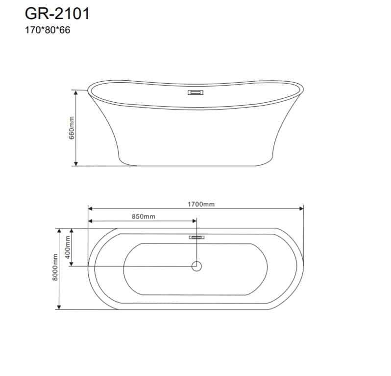 Ванна отдельностоящая Grossman Galaxy GR-2101 (170х80х66) цвет белый,1 место 