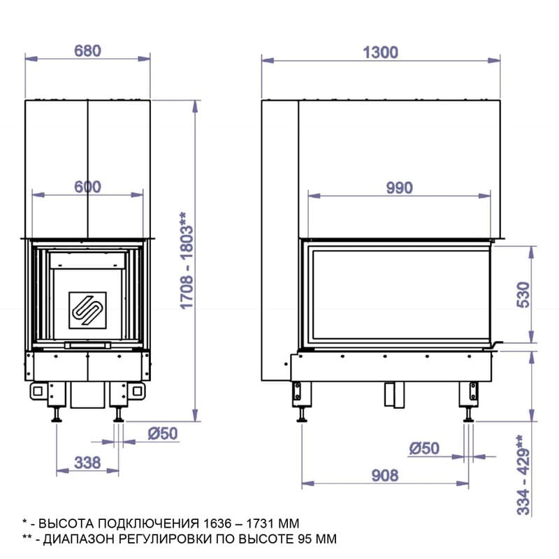 Каминная топка STAV 3VLF 1000G 