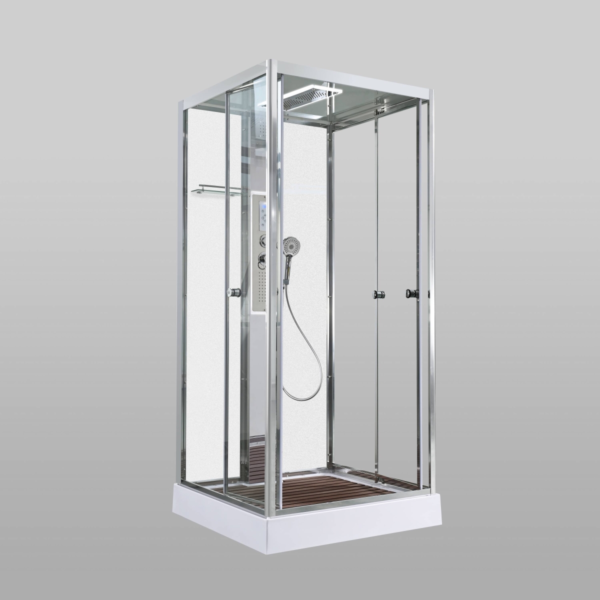 Душевая кабина AvaCan Z1910LEDMT, 78291, 100 x 100 см, крыша и задние стенки белый матовый, с LED подсветкой, с гидромассажем, с электрикой, поддон низкий, стекло прозрачное, профиль хром 
