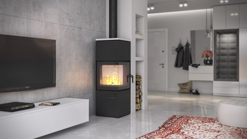 Печь DEFRO HOME QUADROOM, 9,6 кВт, белая сталь 