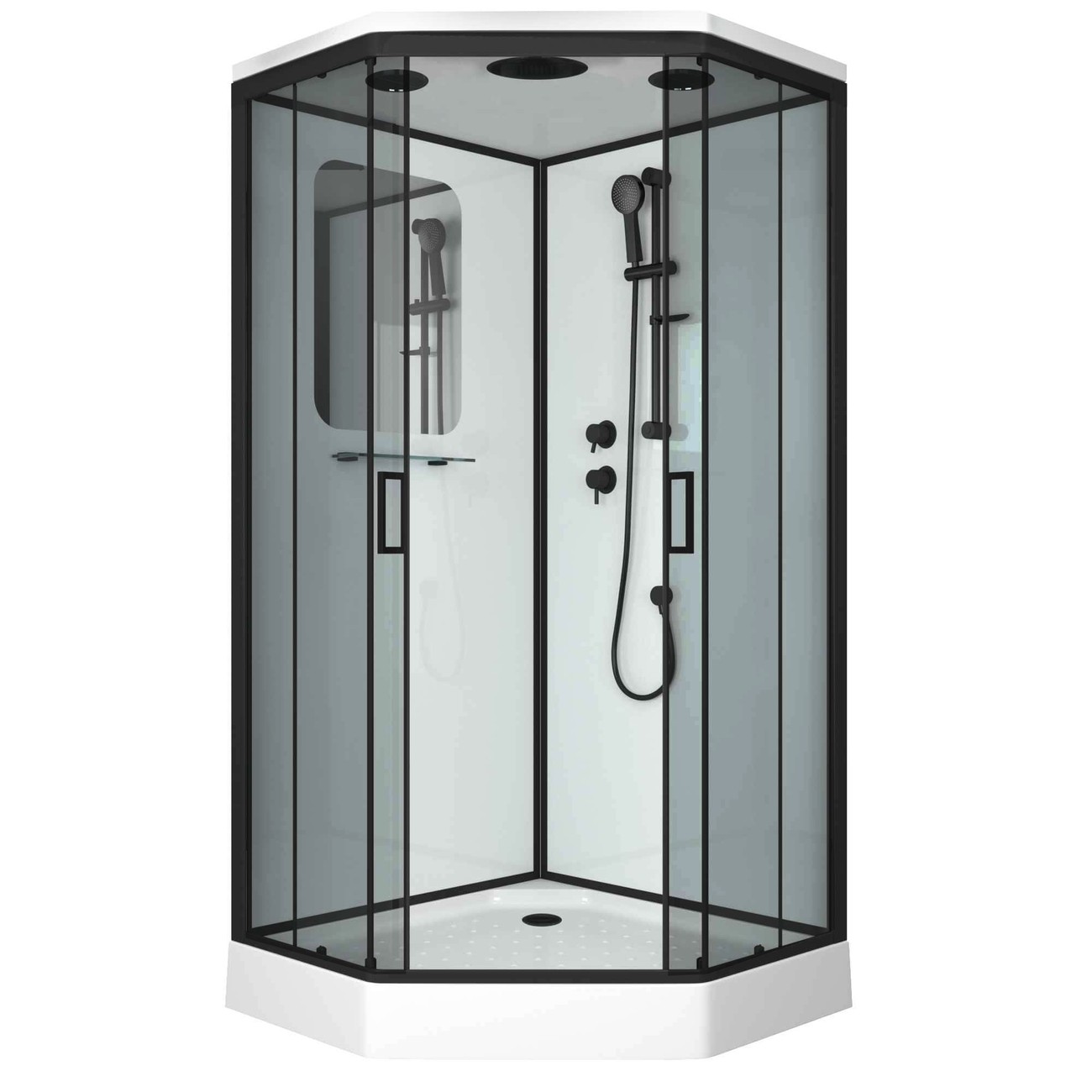 Душевая кабина Niagara Premium NG-6902-01D BLACK (100х100х220) низкий поддон(16 см),черный,стекло тонированное,4 места 