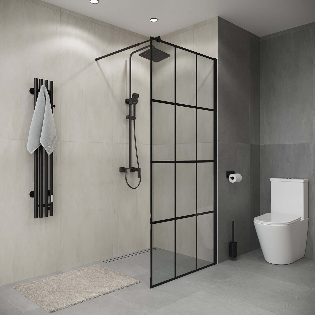 Душевая перегородка Niagara Eco NG-552-90BLACK (90х190) черный,стекло клетка,1 место 