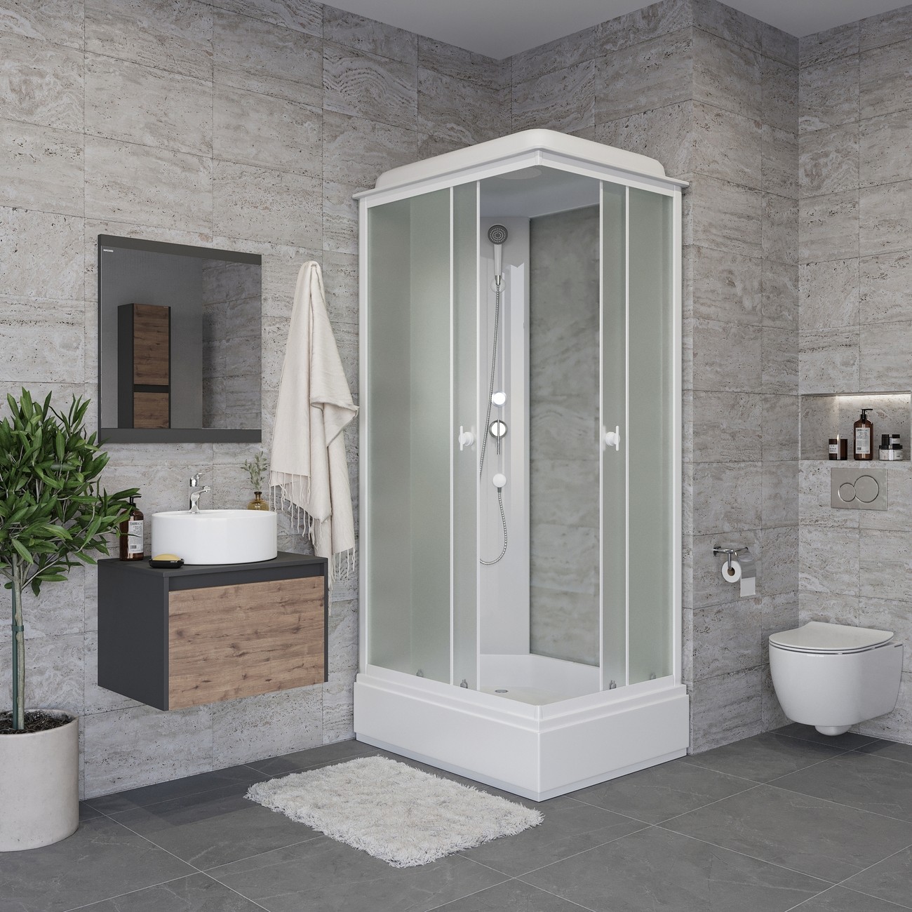 Душевая кабина Niagara Promo P120/90/26Q/MT, 90 x 120 см, с крышей, стекло матовое, профиль белый 