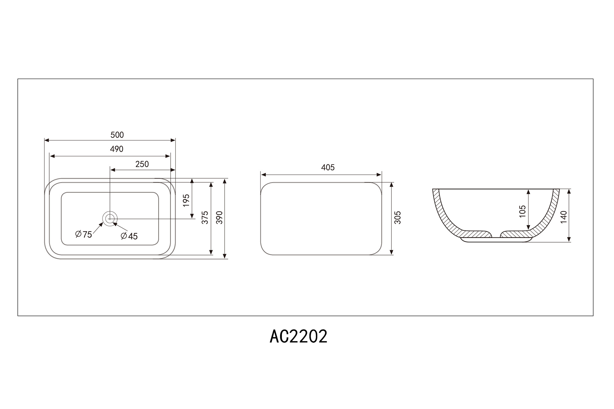 Раковина Abber Rechteck AC2202MBE 50 х 39 см, накладная, светло-бежевая матовая 