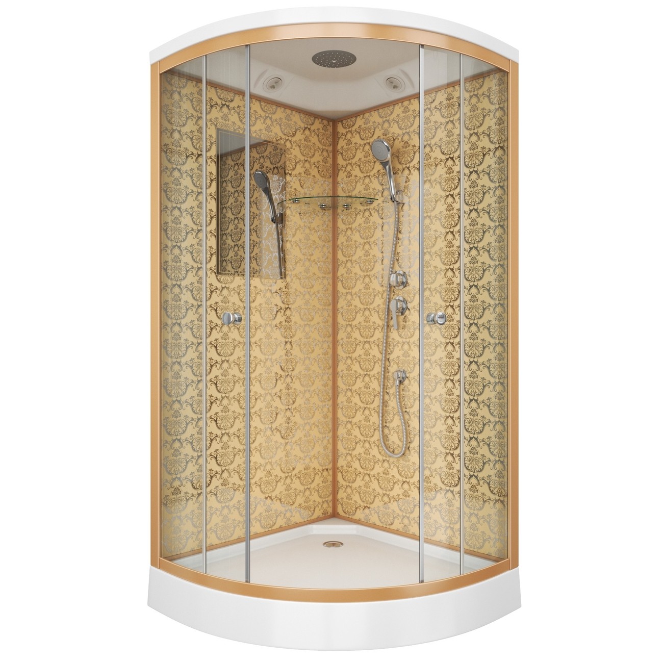Душевая кабина Niagara Luxe NG-7702G (100x100х210) низкий поддон(15см),дверь раздвижная,стенки золото,3 места 