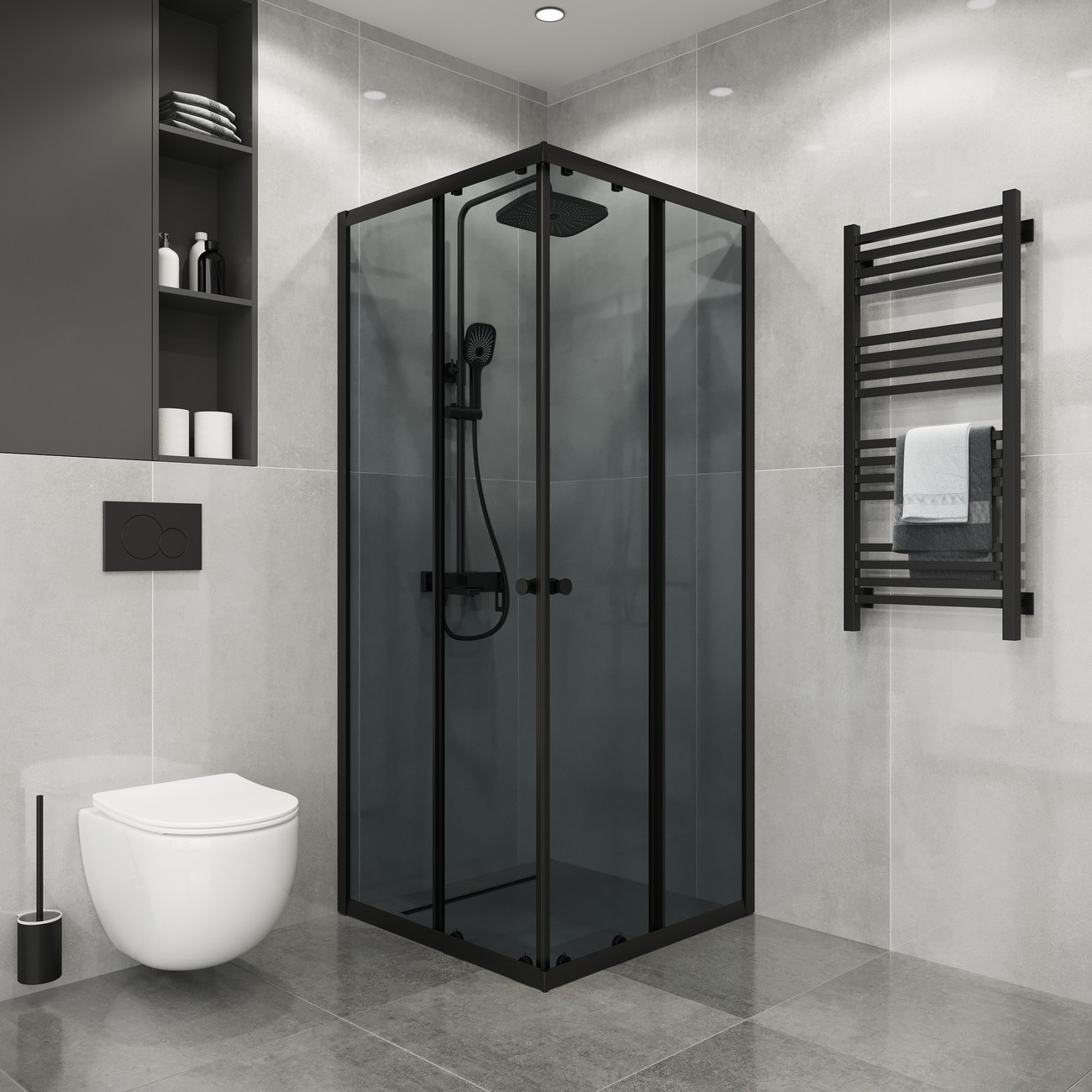 Душевое ограждение Niagara Eco NG-1008-14QT (80х80х190) квадрат,раздвижное,черный,стекло тонированное,1 место 