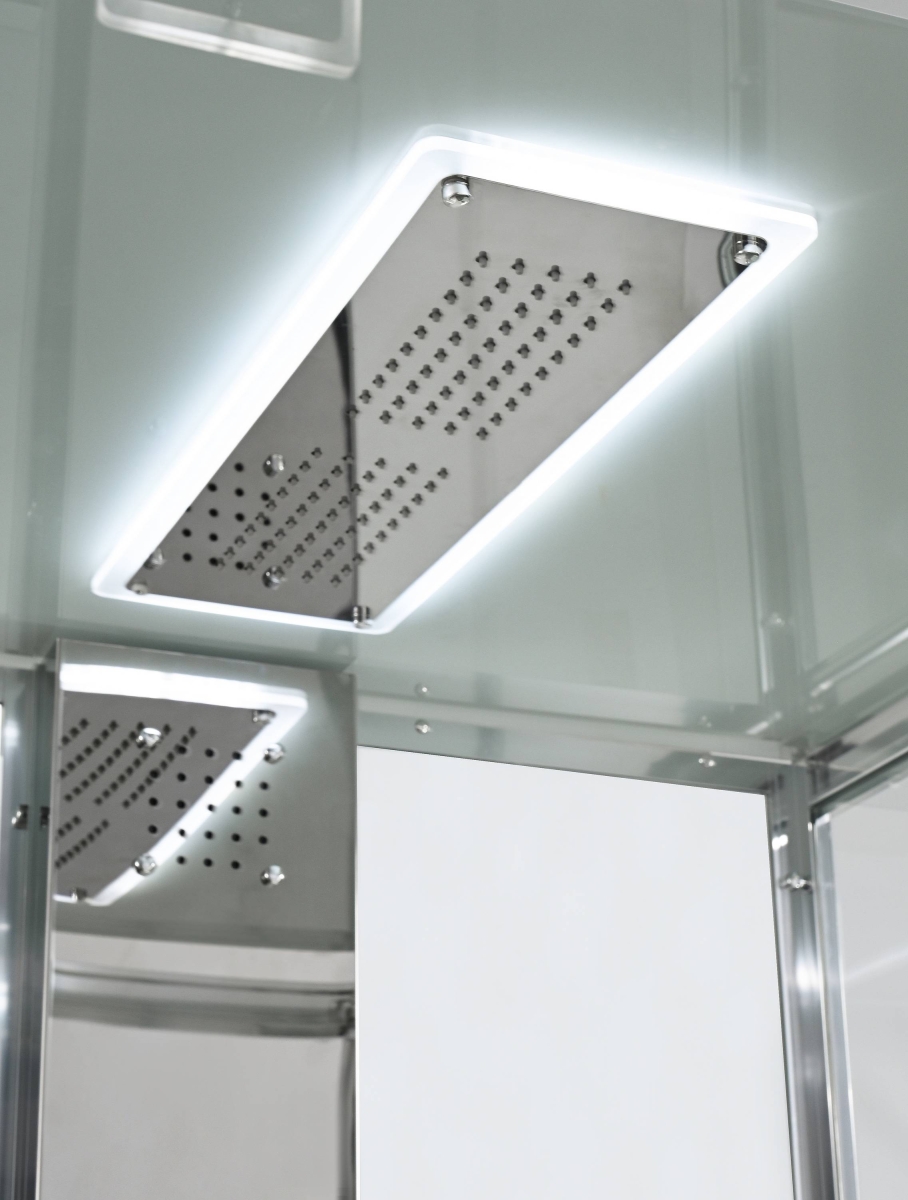 Душевая кабина AvaCan Z1910LEDMT, 78291, 100 x 100 см, крыша и задние стенки белый матовый, с LED подсветкой, с гидромассажем, с электрикой, поддон низкий, стекло прозрачное, профиль хром 