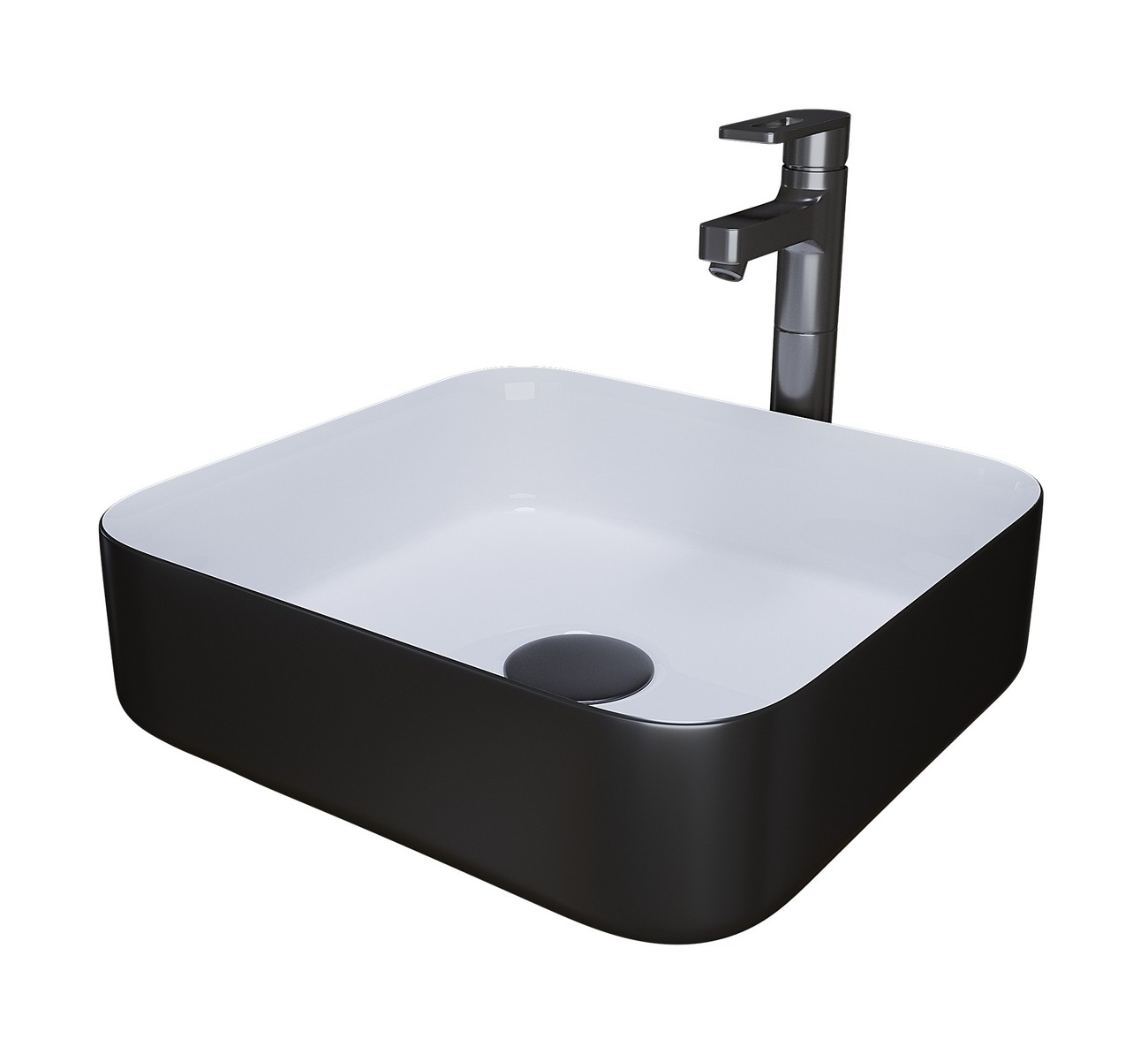 Раковина Grossman GR-4042BW (385х385х140) черная,белая внутри,1 место 