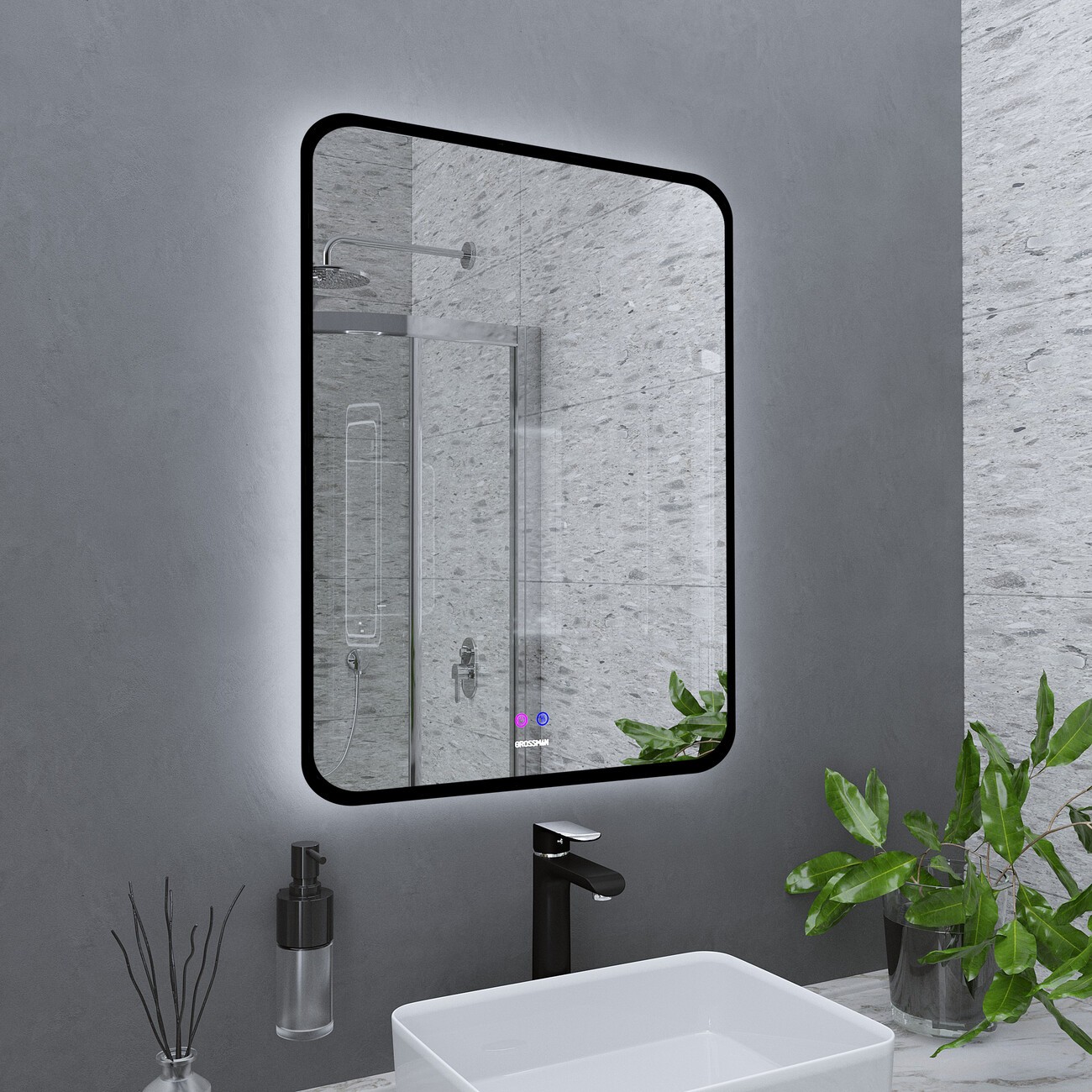 Зеркало ELEGANS-норма BLACK (700*800*45) LED с сенсорным выключателем и подогревом 