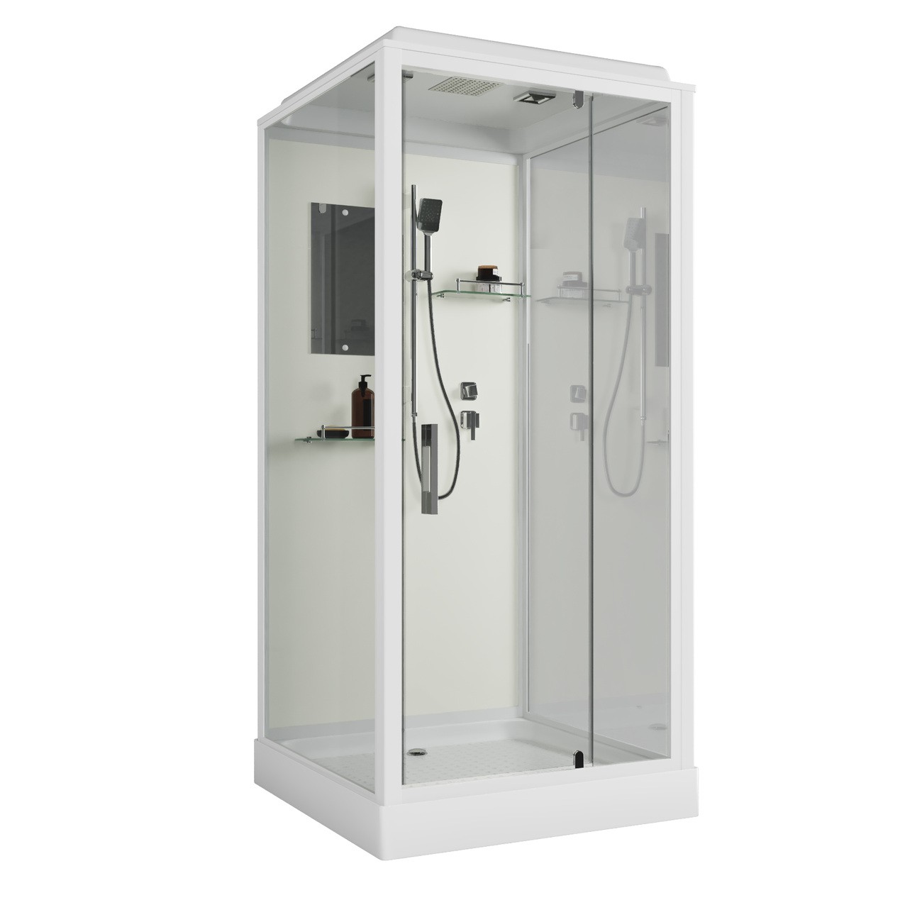 Душевая кабина Niagara Standart ST100/15Q (100х100х215) квадрат,поддон 15см,распашная,проф.белый,3 места 
