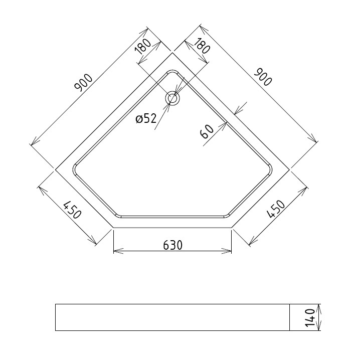 Душевой поддон Gemy ST10T 90 x 90 см, пятиугольный, белый 