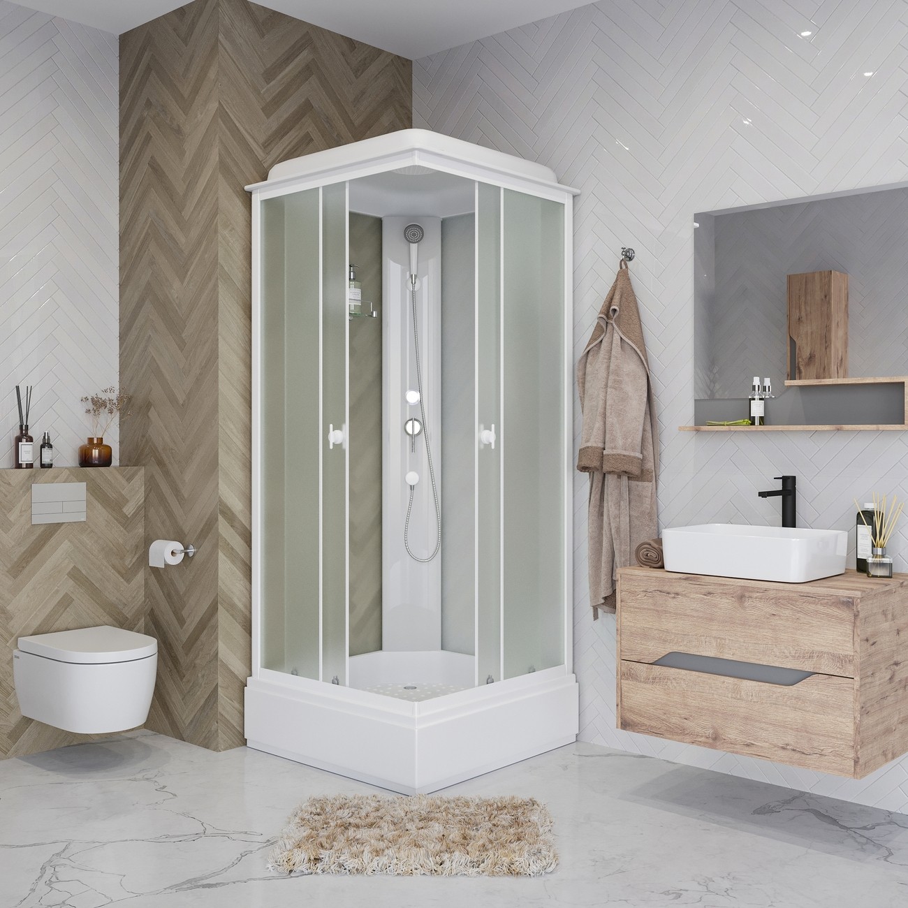Душевая кабина Niagara Promo P80/26Q/MT, 80 x 80 см, с крышей, стекло матовое, профиль белый 