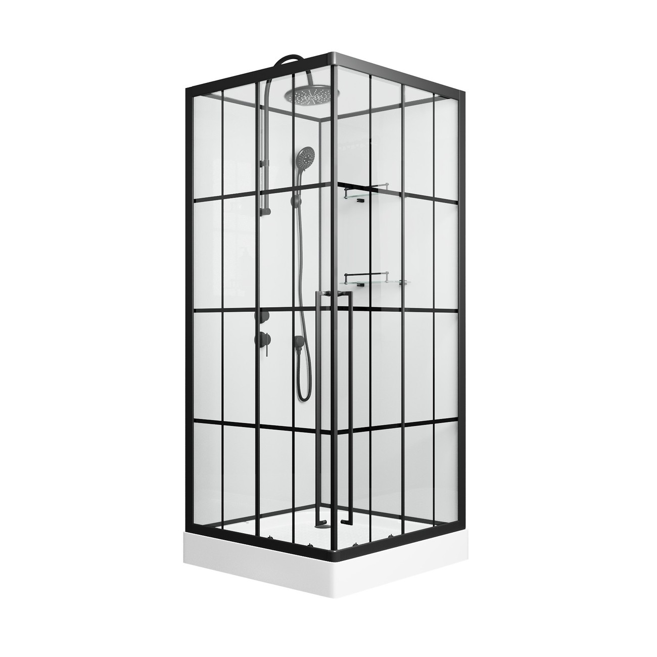 Душевая кабина Niagara Standart ST100/15QL/KL/BKT (100х100х225) низкий поддон(15см),черный,стекло прозрачное,3 места 