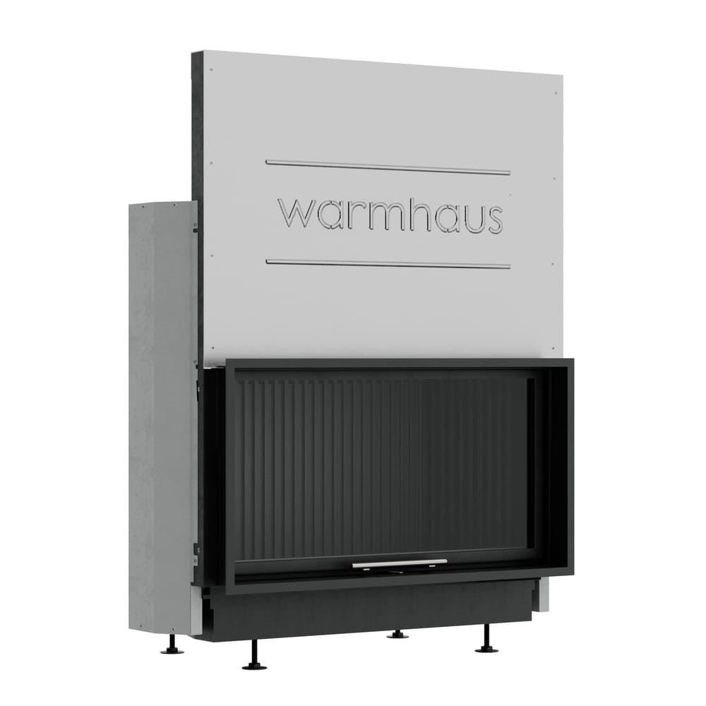 Каминная топка FLAT 100/57h (Warmhaus) с прямым стеклом, футеровка черные 3D панели 