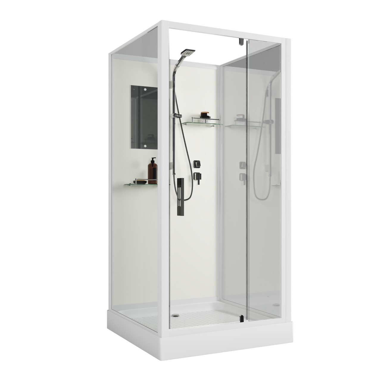 Душевая кабина Niagara Standart ST90/15Q/BK (90х90х200) квадрат,поддон 15см,распашная,проф.белый,без крыши,3 места 