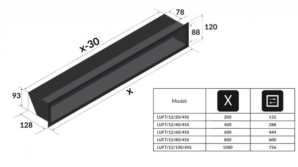 Решётка Kratki Luft 12x60 черная 
