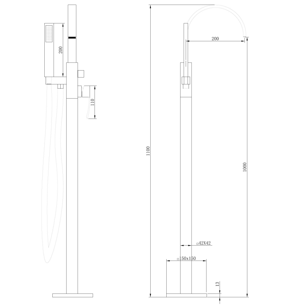 Смеситель Abber Wasserfall AF8615B для ванны, черный матовый 